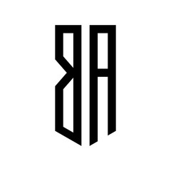 initial letters logo ba black monogram pentagon shield shape