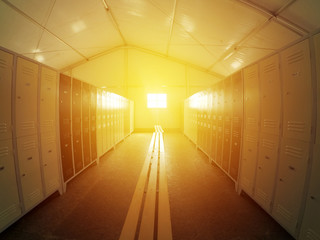 Classic empty dressing room with lockers