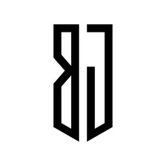 initial letters logo bj black monogram pentagon shield shape