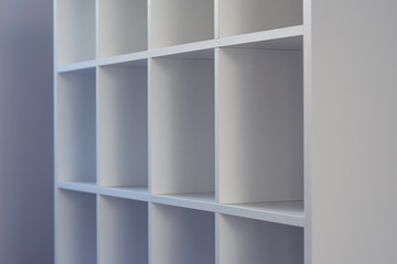 Empty office or bookcase library shelves