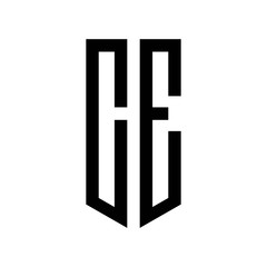 initial letters logo ce black monogram pentagon shield shape
