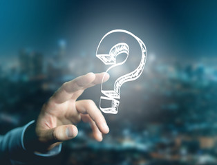 Luminous question mark displayed on a futuristic interface - Innovation and inspiration concept