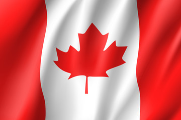 Flag Canada realistic icon. State insignia of the nation in realistic style on the entire page. Waving state flag. National symbol in the form of a vector illustration