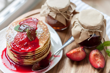 pancakes with jam breakfast