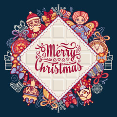 Christmas. Greeting postcard. Colorful vector illustrations for decor