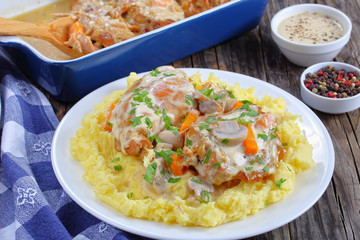 pieces of Rabbit braised in sour cream sauce