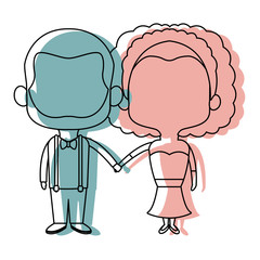 cute cartoon wedding couple holding hand vector illustration