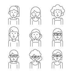 white background with monochrome set of team people half body women vector illustration