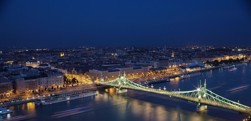 Naklejka na ściany i meble Budapest at night with Freedom Bridge.