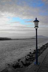Lamp post at frozen lake Balaton.