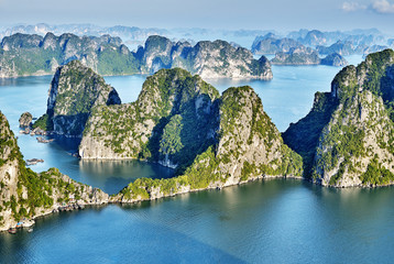 beautiful green limestone mountains in halon bay