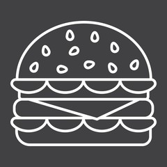 Hamburger line icon, food and drink, fast food sign vector graphics, a linear pattern on a black background, eps 10.