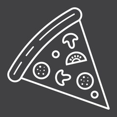 Pizza slice line icon, food and drink, fast food sign vector graphics, a linear pattern on a black background, eps 10.