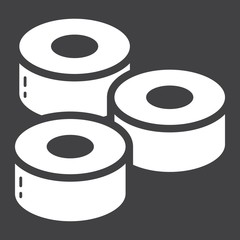 Sushi glyph icon, food and drink, japanese rolls sign vector graphics, a solid pattern on a black background, eps 10.