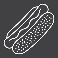 Hot Dog line icon, food and drink, fast food sign vector graphics, a linear pattern on a black background, eps 10.