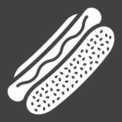 Hot Dog glyph icon, food and drink, fast food sign vector graphics, a solid pattern on a black background, eps 10.
