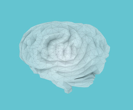 Side view of low poly brain model. Concept for artificial intelligence. 3D rendering image.