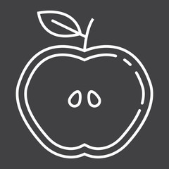 Apple cut line icon, food and drink, half sign vector graphics, a linear pattern on a black background, eps 10.