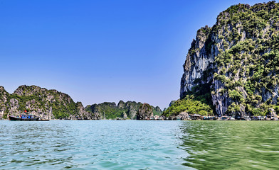beautiful green limestone mountains in halon bay