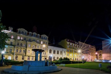 Small square in the center of Marianske Lazne (Marienbad) - great famous Bohemian spa town in the west part of the Czech Republic (region Karlovy Vary)