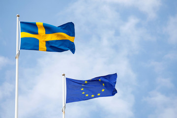 Sweden and Eu flags - obrazy, fototapety, plakaty