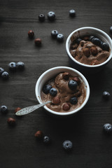 ice cream with blueberries and hazelnuts