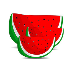 Three juicy slices of watermelon, cartoon on a white background.vector