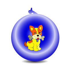Symbol of the year 2018 yellow dog in a New Year's ball, cartoon on a white background.vector