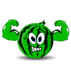 Healthy watermelon hands biceps, cartoon on white background.vector