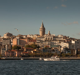 Fototapeta na wymiar Galata Tower and Boat