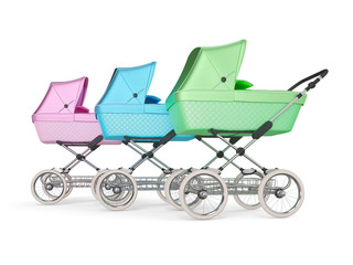Fototapeta na wymiar Vintage design baby stroller. 3d render