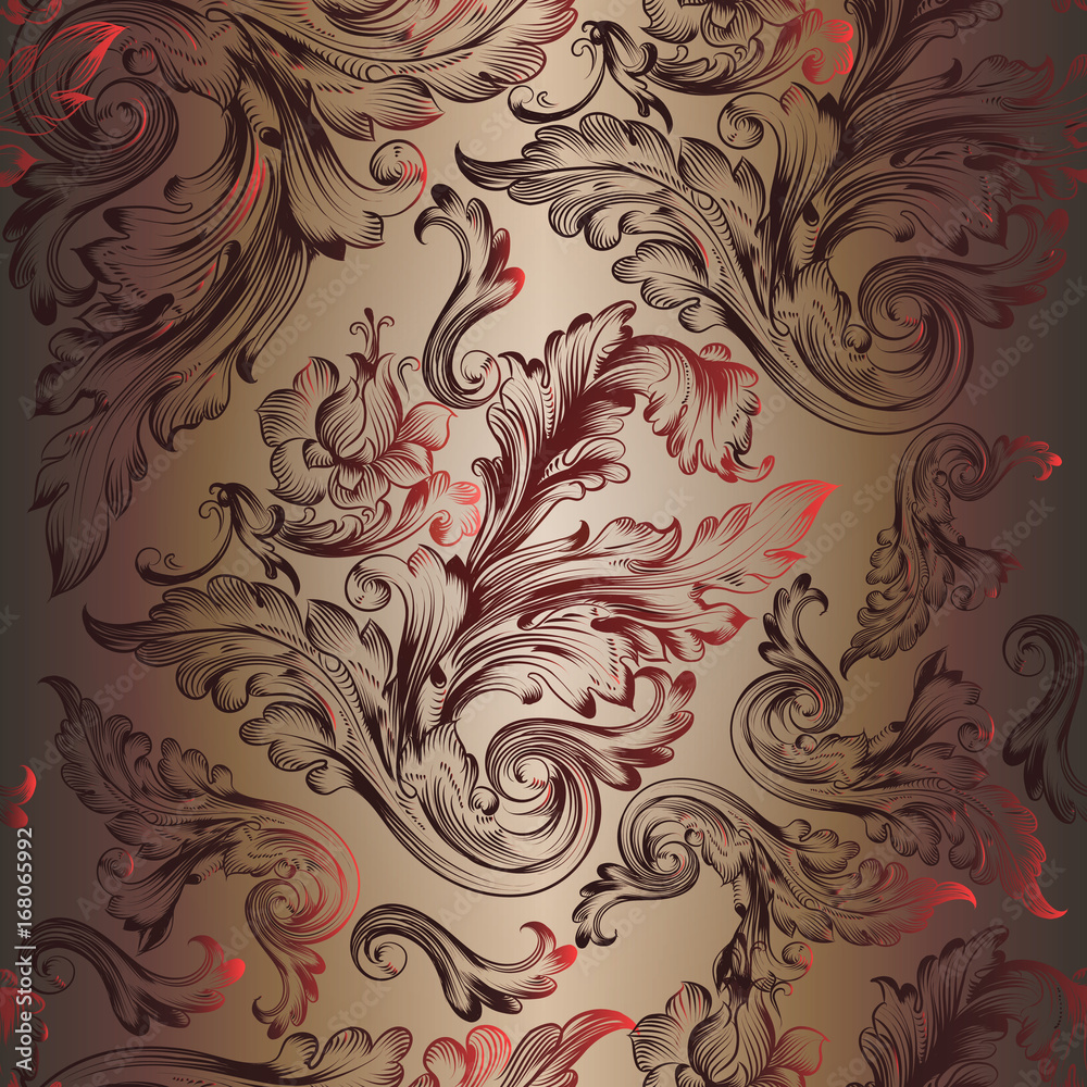 Poster Floral vector pattern with swirls for design in luxury style