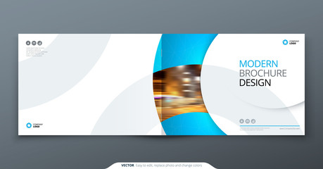 Landscape Brochure design. Blue corporate business rectangle template brochure, report, catalog, magazine. Brochure layout modern circle shape abstract background. Creative brochure vector concept