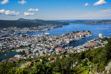 Fototapeta na wymiar Cityscape of Bergen, Norway, sunny day, summer.