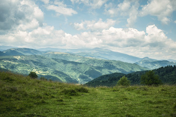 Fototapeta na wymiar Slavic Romanian Est European landscape village between mountains