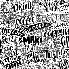 Seamless lettering coffee pattern with quotes. Hand drawn vector illustration - 168067184
