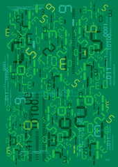Green digital numbers background.
Deep green Abstract background with digital numbers and binary codes.  Vector available.