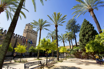 Fototapeta premium Outside the Alcazar de los Reyes Cristianos in Cordoba,