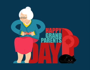 Grandparents Day. Day of grandmother and grandfather. grandma with cat. Holiday of an elderly person. Pet and old man