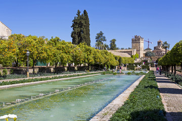 The famous Alcazar de los Reyes Cristianos with beautiful garden in Cordoba