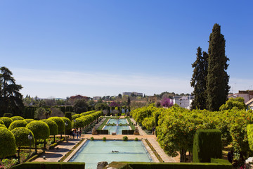 The famous Alcazar de los Reyes Cristianos with beautiful garden in Cordoba