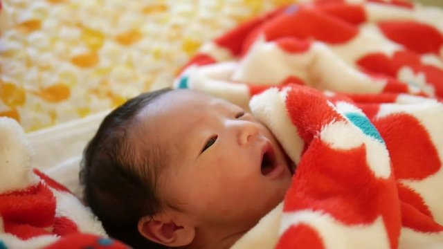 Baby in a blanket / Japanese baby two weeks old after birth