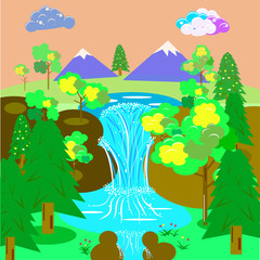 Waterfall, vector art and illustration.