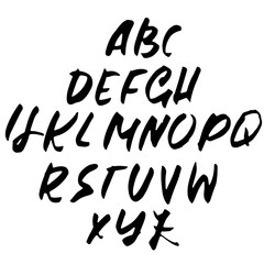 Hand drawn dry brush font. Modern brush lettering. Grunge style alphabet. Vector illustration.