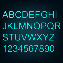 Neon text. Alphabet. Set of letters. Blue. For your design.