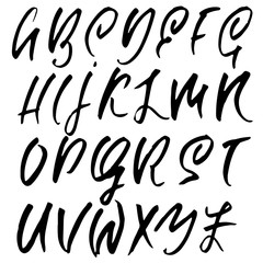 Hand drawn dry brush font. Modern brush lettering. Grunge style alphabet. Vector illustration.