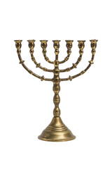Ancient ritual candle menorah on isolated white background © pavelgulea