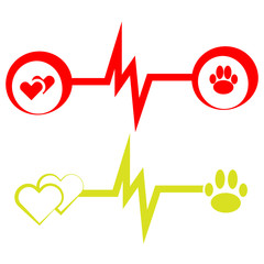 Health  symbols with dog paw and hearts on white background