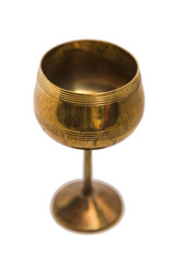 Antic gold engraved oriental metal vase on isolated background.