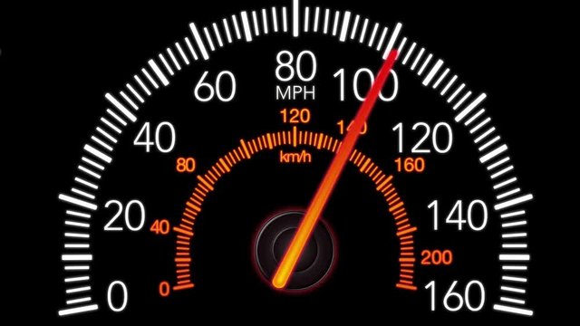 Car speedometer and moving pointer, on a black screen background. 4k animation.